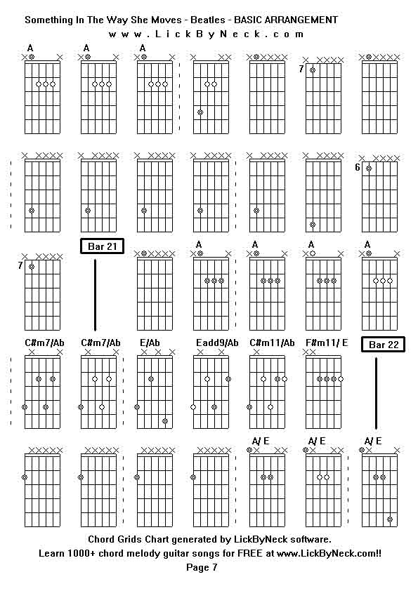 Chord Grids Chart of chord melody fingerstyle guitar song-Something In The Way She Moves - Beatles - BASIC ARRANGEMENT,generated by LickByNeck software.